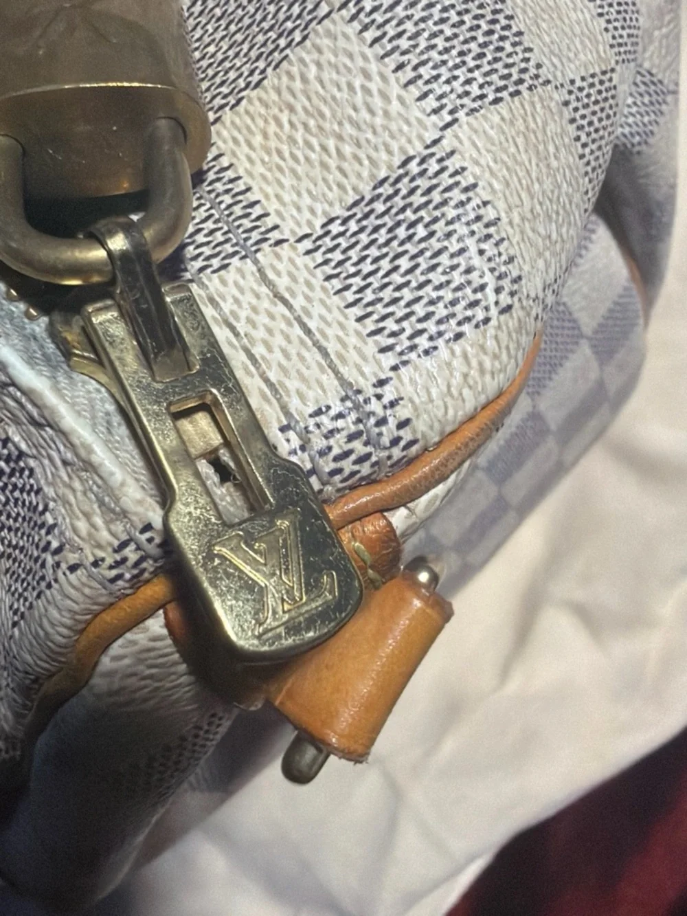 Louis Vuitton Damier Azur Satchel in Cream and Tan Leather
